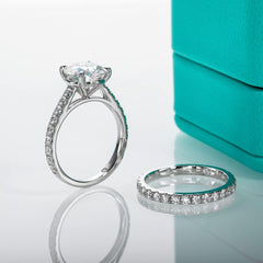 Round Cut Moissanite Sterling Silver Bridal Wedding Ring Set with Center Engagement Ring & Band for Women