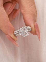 3 PC Radiant Cut Moissanite Sterling Silver Bridal Wedding & Engagement Ring Set for Women