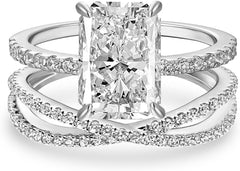 2 PC Radiant Cut Moissanite Sterling Silver Bridal Wedding Engagement Ring Set