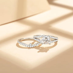 2 PC Pear Cut Moissanite Sterling Silver Bridal Wedding & Engagement Ring Set for Women