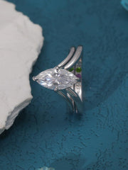 2PC Marquise Cut CVD Diamond 14K Gold Stackable Bridal Engagement & Wedding