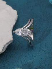 2PC Marquise Cut Moissanite 925 Sterling Silver Stackable Bridal Engagement & Wedding Ring Set for Women