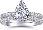 2PC Pear Cut Moissanite Sterling Silver Engagement Ring Set with Wedding Band for Women