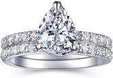 2PC Pear Cut CVD Diamond Sterling Silver Engagement Ring Set Wedding Band for Women