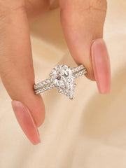 2 PC Pear Cut Moissanite Sterling Silver Stackable Bridal Wedding & Engagement Ring Set for Women