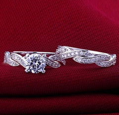 2 PC Round Cut Clear CVD Diamond Solid 10K Gold Bridal Wedding Engagement Ring Set for Women