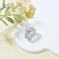 2 PC Round Cut CVD Diamond Sterling Silver Bridal Wedding & Engagement Ring Set for Women