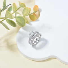 2 PC Round Cut Moissanite Sterling Silver Bridal Wedding & Engagement Ring Set for Women