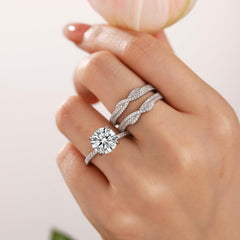 2 PC Vintage Round Cut CVD Diamond Sterling Silver Wedding Ring Guard Enhancer Engagement Set for Women