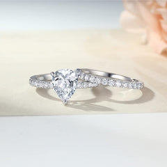 2PC Pear Cut CVD Diamond 18K Gold Engagement Ring Set Wedding Band for Women