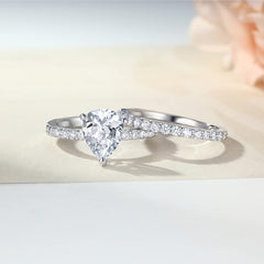 2PC Pear Cut Moissanite Sterling Silver Engagement Ring Set with Wedding Band for Women