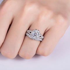 2 PC Round Brilliant Cut Split Shank Moissanite Bridal Wedding & Engagement Ring Set for Women