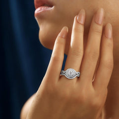 2 PC Round Brilliant Cut White Moissanite Sterling Silver Bridal Wedding & Engagement Ring Set for Women