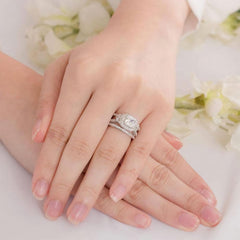 2PC Vintage Princess Cut Moissanite 925 Sterling Silver Bridal Engagement & Wedding Ring Set for Women