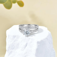 2 PC Round Cut Moissanite Sterling Silver Bridal Wedding & Engagement Ring Set for Women