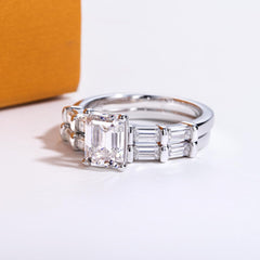 Emerald Cut Moissanite Wedding Rings Set Bridal Sets Sterling Silver Engagement Promise Rings for Women Couples