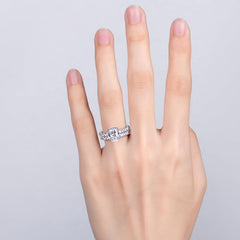 2 PC Oval Brilliant Cut CVD Diamond Sterling Silver Bridal Wedding & Engagement Ring Set for Women