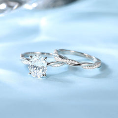 2 PC Oval Cut Moissanite Sterling Silver Twisting Infinity Pave Bridal Engagement Ring & Wedding Band Set for Women