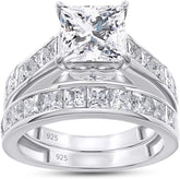 2 PC Princess Cut CVD Diamond 925 Sterling Silver Bridal Engagement & Wedding Ring Set for Women