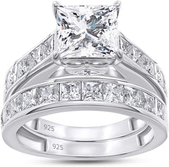 2 PC Princess Cut CVD Diamond 925 Sterling Silver Bridal Engagement Wedding Ring Set for Women
