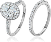 2 PC Oval Shape Moissanite Sterling Silver Halo Bridal Wedding & Engagement Ring Set