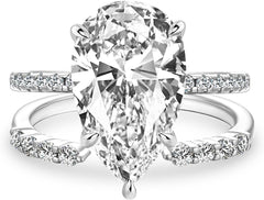 2PC Pear Cut CVD Diamond 18K Gold Bridal Wedding & Engagement Ring Set with Open