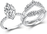 2 PC Marquise Cut Moissanite Vintage Sterling Silver Bridal Wedding & Engagement Ring Set with Insert Band