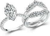 2 PC Marquise Cut CVD Diamond Vintage 18K Gold Bridal Wedding & Engagement Ring