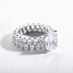 2PC Oval Cut CVD Diamond 925 Sterling Silver Bridal Engagement & Wedding Ring Set for Women