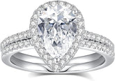 2 PC Pear Cut CVD Diamond 18K Gold Bridal Wedding & Engagement Ring Set for Wome