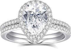 2 PC Pear Cut CVD Diamond Sterling Silver Bridal Wedding & Engagement Ring Set for Women
