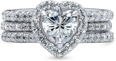 3PC Heart Cut Moissanite Sterling Silver Halo Bridal Engagement & Wedding Ring Set for Women
