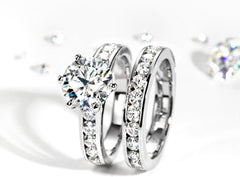 Round Cut Moissanite Sterling Silver Bridal Wedding Ring Set with Engagement Ring & Band for Women