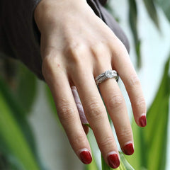 2 PC Round Cut Moissanite Sterling Silver Vintage Antique Bridal Engagement & Wedding Ring Set for Women