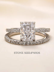 Radiant Cut Engagement Ring Set, Sterling Silver Moissanite Simulated Moissanite Wedding Ring Set for Women