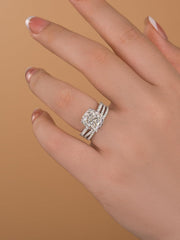2 PC Cushion Cut Moissanite Sterling Silver Bridal Engagement Ring Set with X-Shaped Pavé Wedding Band