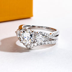 2 PC Round Brilliant Cut Moissanite Sterling Silver Bridal Wedding & Engagement Ring Set for Women