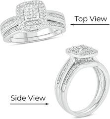 2 PC Square Halo Moissanite Sterling Silver Bridal Wedding & Engagement Ring Set for Women