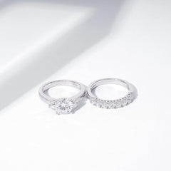 2 PC Round Cut Moissanite Sterling Silver Engagement Ring Set