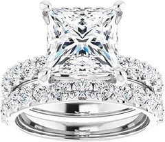 2PC Princess Cut Moissanite 925 Sterling Silver Bridal Engagement & Wedding Ring Set for Women