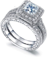 2 PC Princess Cut Square CVD Diamond Bridal Wedding Engagement Ring Set for Women