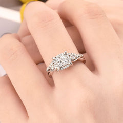 2 PC Cluster Round Brilliant Cuts for Women Sterling Silver Bridal Wedding & Engagement Ring