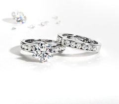 2 PC Round Cut Moissanite Sterling Silver Bridal Wedding & Engagement Ring Set