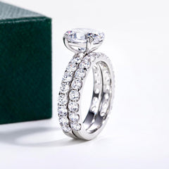 2 PC Oval Brilliant Cut Moissanite Sterling Silver Bridal Wedding & Engagement Ring Set for Women