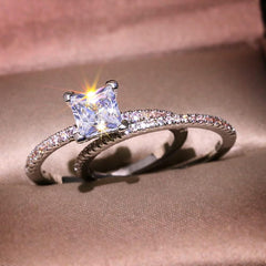 2 PC Princess Cut CVD Diamond Halo Solitaire Bridal Wedding & Engagement Ring Set