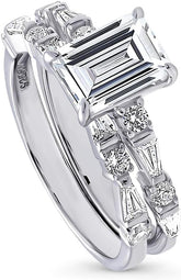 2PC Vintage Art Deco Moissanite 925 Sterling Silver Solitaire Bridal Engagement & Wedding Ring Set for Women