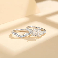 2 PC Princess Cut Moissanite 925 Sterling Silver Bridal Engagement & Wedding Ring Set for Women