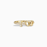 Sterling Silver Double Heart And Cross Ring White Cubic Zirconia 0.16ctw