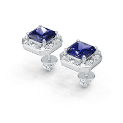 Sterling Silver Royal Blue Sapphire with Moissanite Earrings Emerald OCT 6X6mm