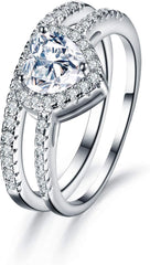 Heart Shaped CVD Diamond Bridal Promise Ring Set Wedding Engagement Bands for Women